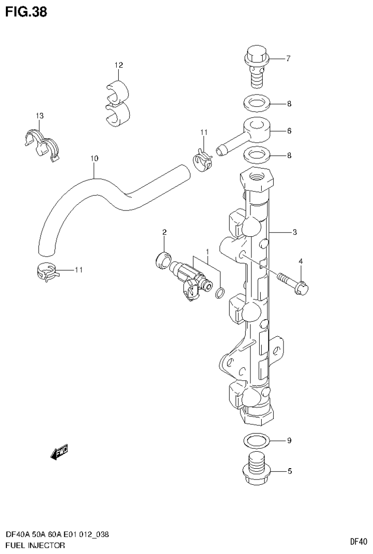 Suzuki DF40AST, DF50A, DF50ATH FUEL INJECTOR (DF60ATH E1) parts diagram